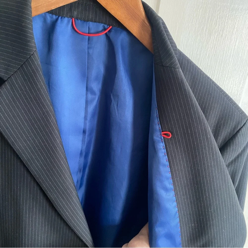 Men’s Tailored Gray Pinstripe Blazer Sport Coat Blue Lining 3 Button XS/S - Picture 6 of 13